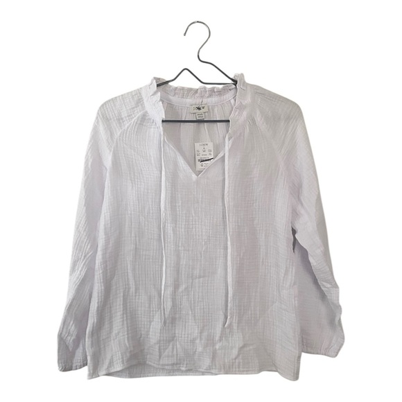 J Crew Factory White Gauze Top Tie Neck Long Sleeves Women’s Size XS Petite NEW - Picture 1 of 8